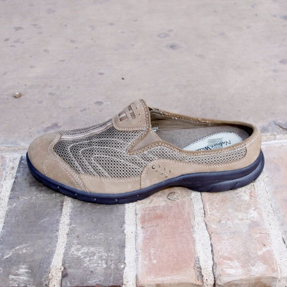 Nature Walk Reflex Tan Brown Leather Mesh Slip On Mule Comfort Shoes Size 9 - Picture 6 of 8